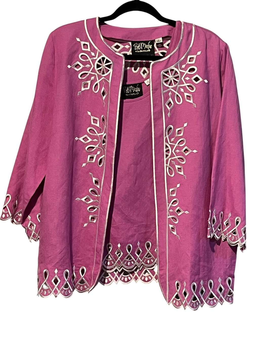 Bob Mackie Wearable Art Linen Blend Purple Eyelet Cut Outs Tank and Jacket Large